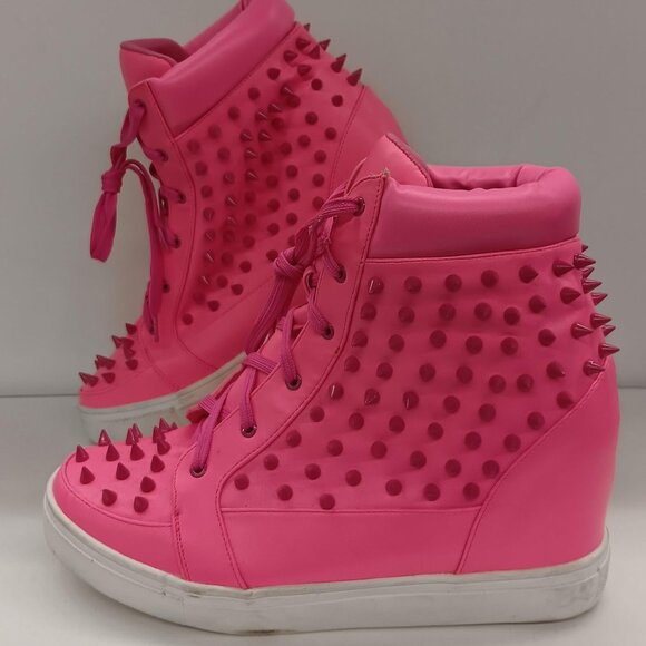 Cape Robbin Hidden Heel 25 Spiked Hot Pink Wedge Sneaker; Size 9, fit like 9.5 - Picture 3 of 9